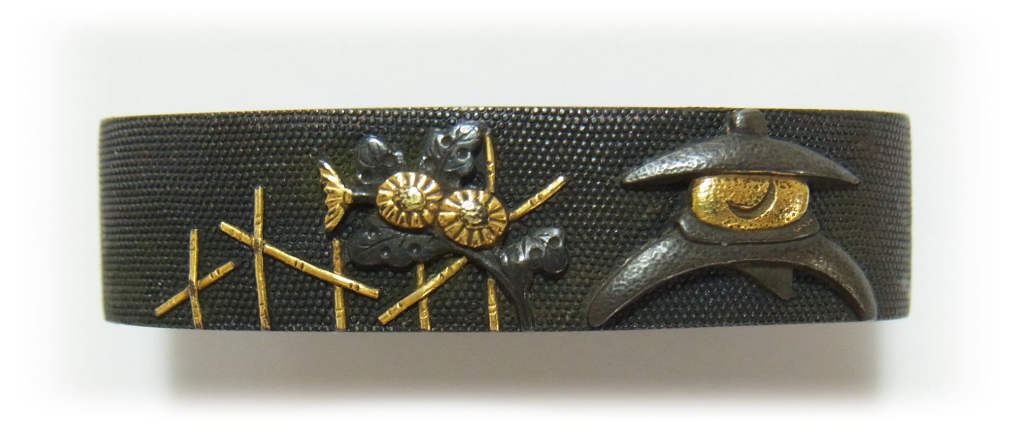 Fuchi : Chrysanthemums and stone lantern