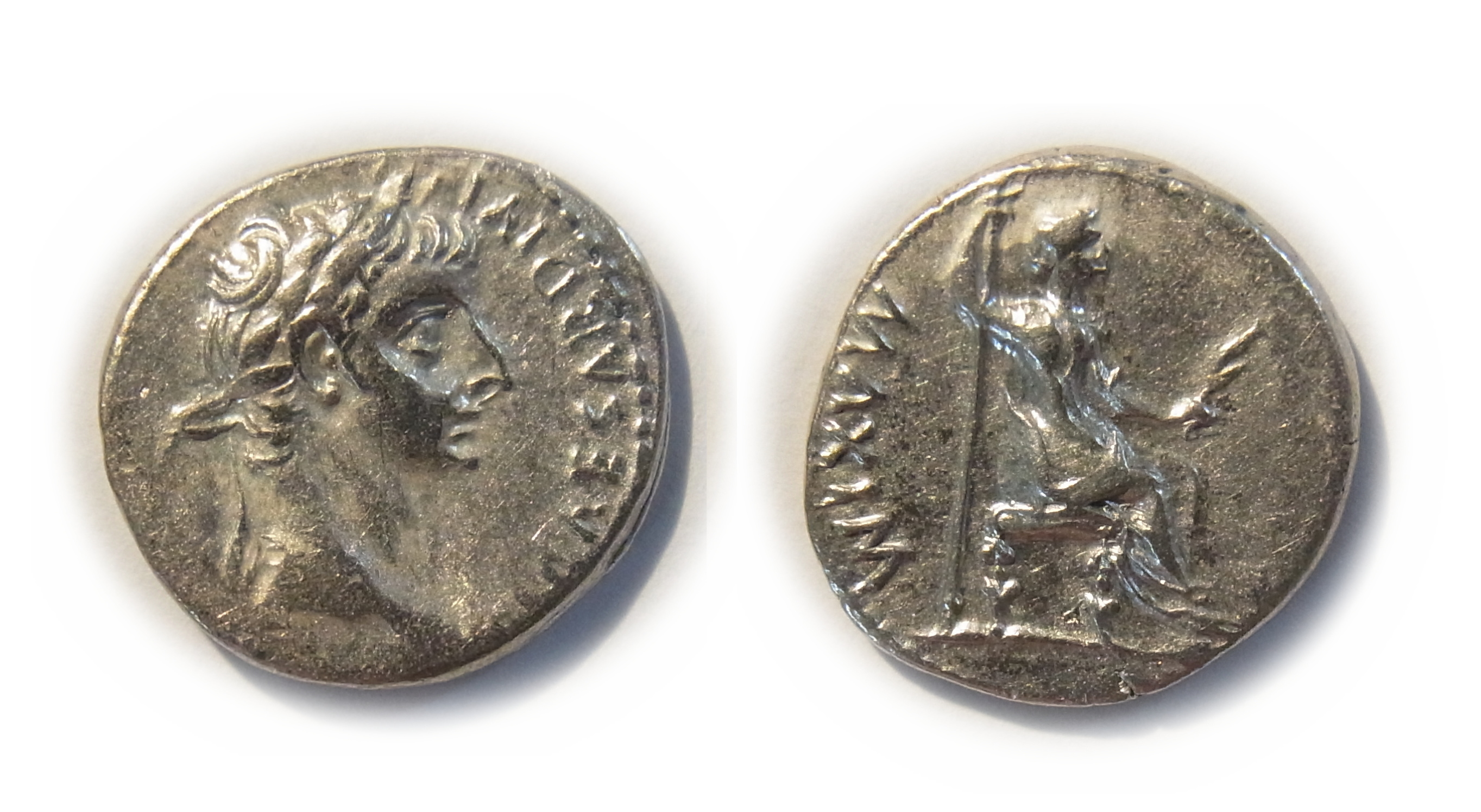 Silver coin, Roman Empire, Denarius, Tiberius, AD 14-37