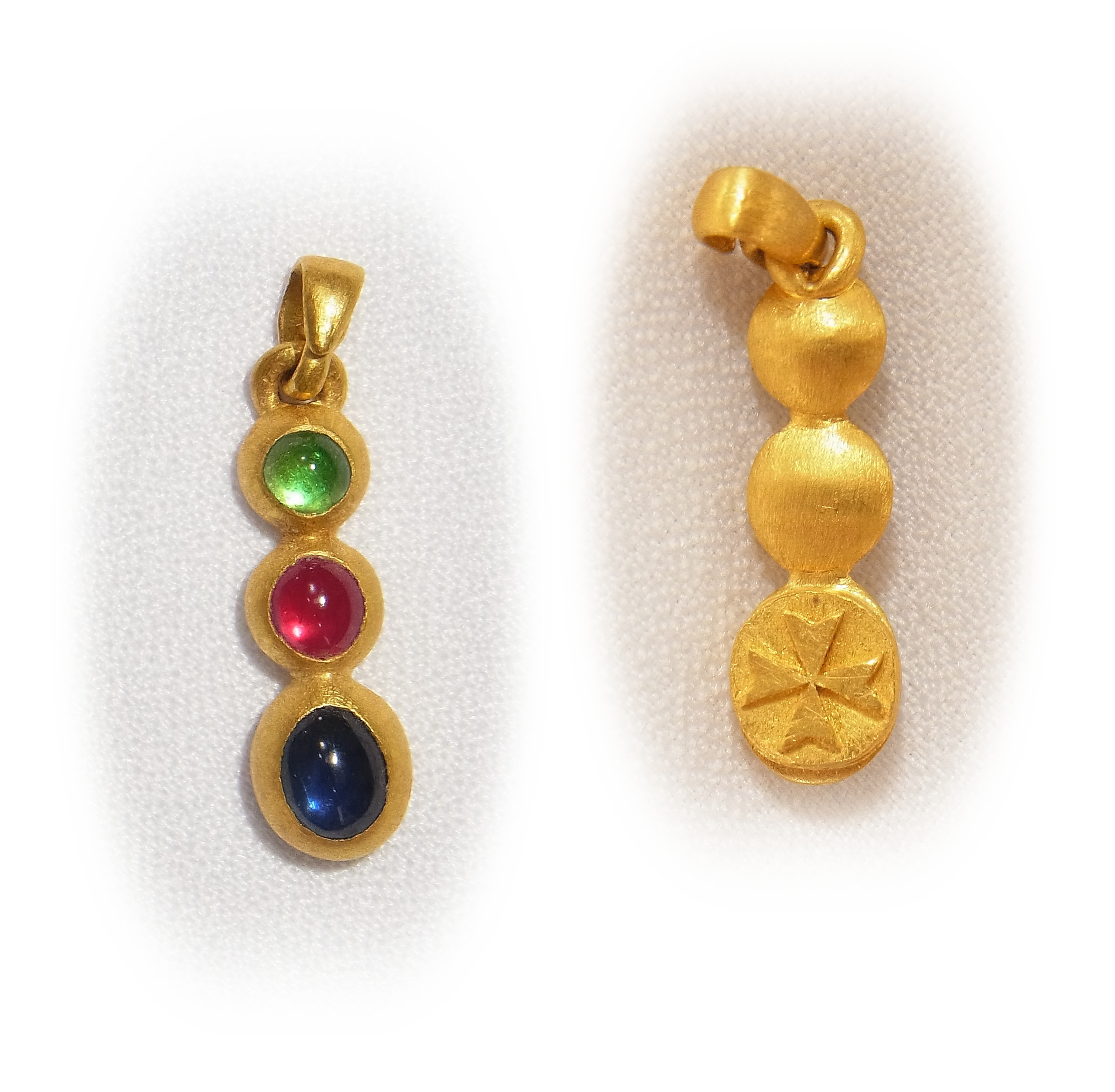 Gold Pendant with Maltese cross (From Top : Emerald, Sapphire and Ruby)